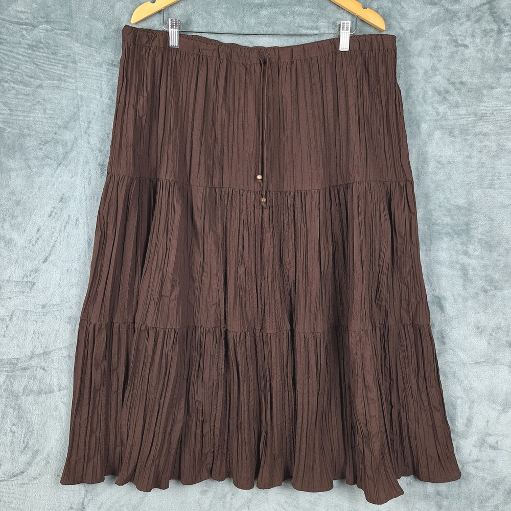 Womens Skirt XL Brown Boho Pleated Tiered Maxi Broomstick Festival Western